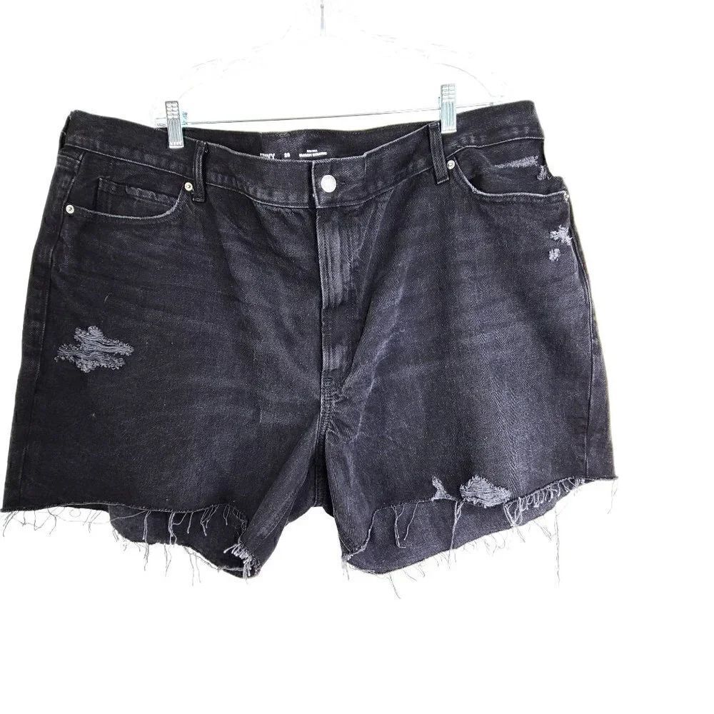 Old Navy High Waisted Slouchy Distressed Raw Hem Black Jean Shorts